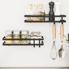 Mutfak Rafı 2'li Set Yapışkanlı Lüks Modern Siyah Metal Baharatlık Rafı Organizer Düzenleyici