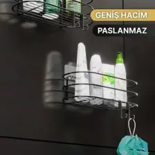 Banyo Düzenleyici Şampuanlık Sabunluk 2li Set Yapışkanlı 4 Askılı Duş Rafı Paslanmaz Organizer