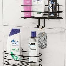 Banyo Düzenleyici Şampuanlık Sabunluk 2li Set Yapışkanlı 4 Askılı Duş Rafı Paslanmaz Organizer