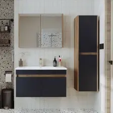 Roomart Lavabolu Atlantik - Antrasit Mat Mdf 85 cm Alt Dolap + Aynalı Üst Dolap + Boy Dolap
