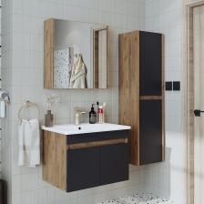 Roomart Lavabolu Atlantik - Antrasit Mat Mdf 65 cm Alt Dolap + Aynalı Üst Dolap + Boy Dolap