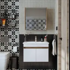 Roomart '' Lavabolu '' Atlantik-Beyaz Mat Mdf 65 cm Banyo Alt Dolap + Aynalı Üst Dolap
