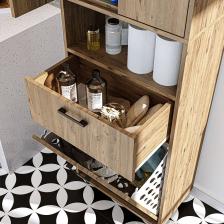 Roomart Çamaşır Sepetli Banyo Dolabı, Çok Amaçlı Çekmeceli Dolap 60 x 200 cm