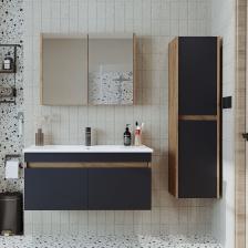 Roomart Lavabolu Atlantik - Antrasit Mat Mdf 100 cm Alt Dolap + Aynalı Üst Dolap + Boy Dolap