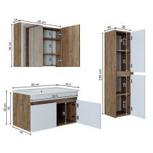 Roomart '' Lavabolu '' Atlantik-Beyaz Mat Mdf 85 cm Banyo Alt  Dolap + Aynalı Üst Dolap + Boy Dolap