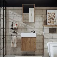 Ayaksız Tek Kapaklı Lavabolu 50 Cm Banyo Dolabı+aynalı Üst Dolabı