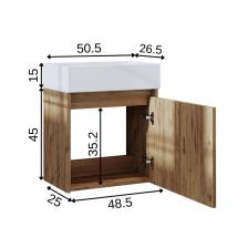 Ayaksız Tek Kapaklı Lavabolu 50 Cm Banyo Dolabı Tuvalet Kâğıtlığı Suntalam Tuvalet Standı