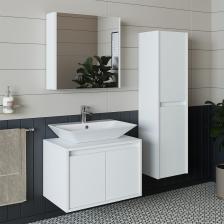 Banos Banyo Lavabolu Mat Beyaz Mdf 65cm Banyo Dolabı+Aynalı Banyo Üst Dolap+Banyo Boy Dolap