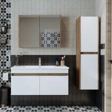 Roomart '' Lavabolu '' Atlantik-Beyaz Mat Mdf 100 cm Banyo Alt Dolap + Aynalı Üst Dolap + Boy Dolap