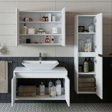 Banos Banyo Lavabolu Mat Beyaz Mdf 85 Cm Banyo Dolabı+aynalı Banyo Üst Dolap+banyo Boy Dolap
