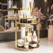 Bino Banyo Kozmetik Takı Düzenleyici Çok Amaçlı Organizer 2 Katlı Servis Sunum Tepsisi Ikramlık Gold