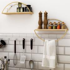 Duvar Rafı Dekoratif Mutfak Banyo Altın Elips Kitaplık 2li Set
