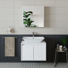 Banos Banyo Tm7.2 Lavabolu Mat Beyaz Mdf 65 Cm Banyo Dolabı + Aynalı Banyo Üst Dolabı