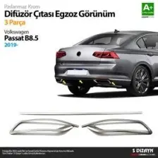 S-Dizayn VW Passat B8.5 Krom Egzoz Görünümü Difüzör Çıtası 3 Parça 2019 ve Üzeri