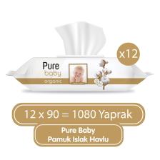 Pure Baby Organik Pamuklu 90 Yaprak 12'li Paket Islak Havlu
