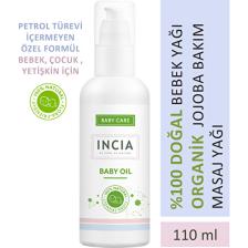 INCIA %100 Doğal Bebek Yağı Organik Jojoba Bakım Masaj Yağı Parafinsiz Bitkisel Vegan 110 ml