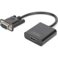 Digitus Vga  Hdmı Çevirici + Ses (3.5Mm), Full Hd (1080P) Kablolu 15 Cm Siyah